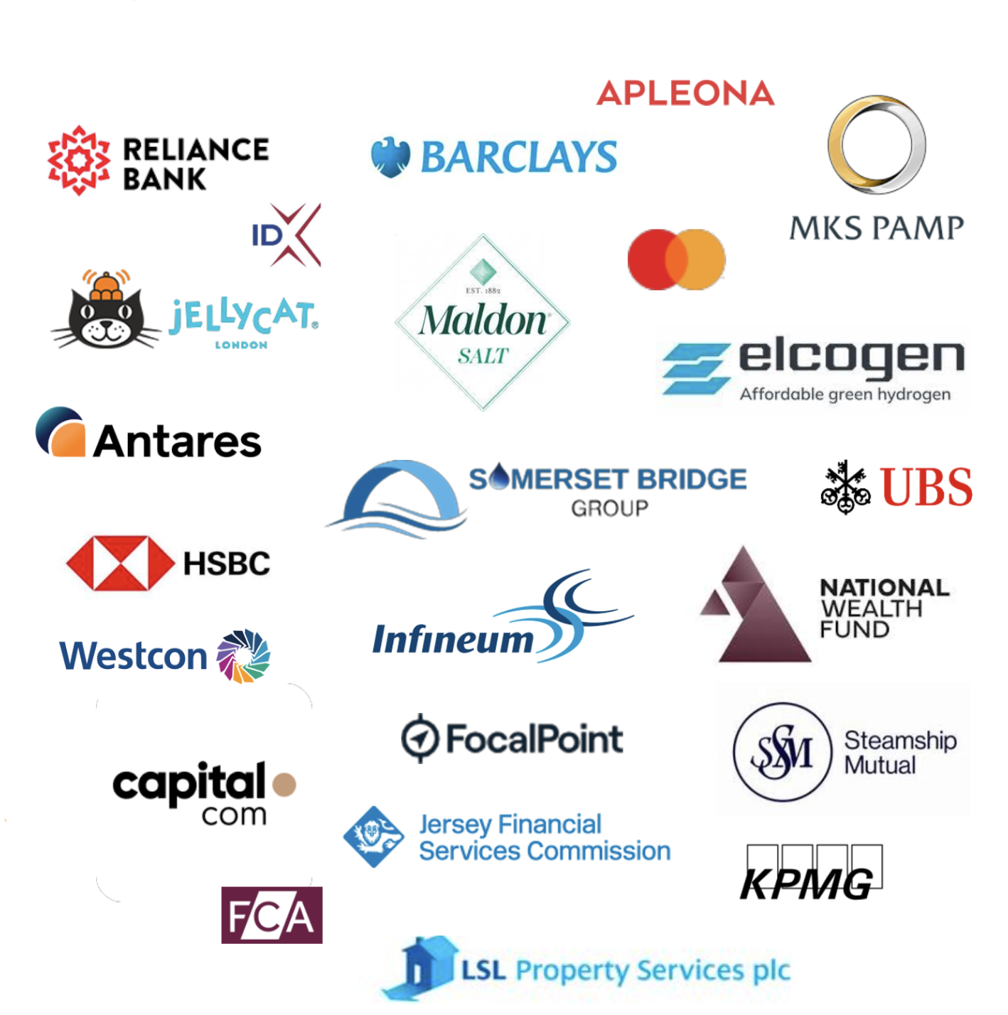Client sample logos including Barclays, HSBC, UBS, KPMG, and more